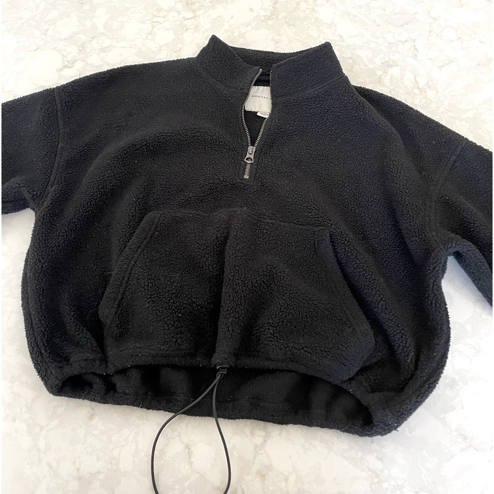 Cropped Black Sherpa Half-zip